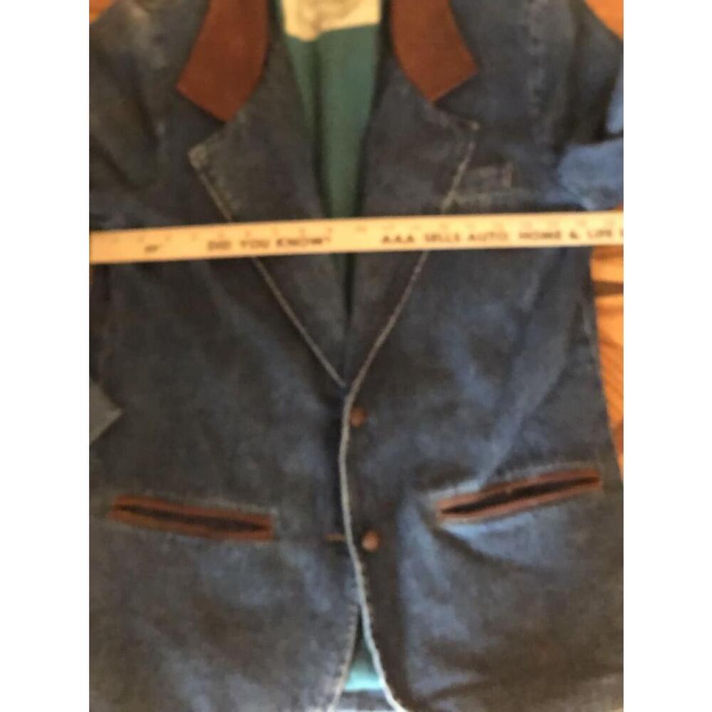 Jl Colebrook VTG 90’s Boxy Denim Blazer 2 Button Leather Detailing Pockets SM - Picture 4 of 12